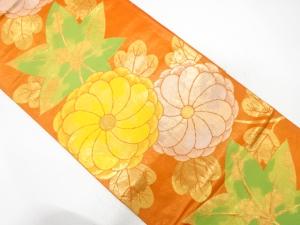 菊に楓模様織り出し　袋帯